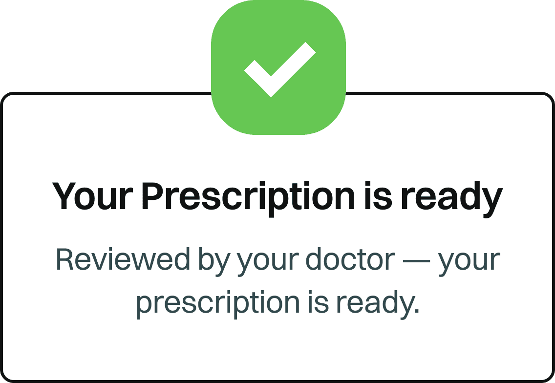 Confirmation screen showing your prescription is ready after doctor review